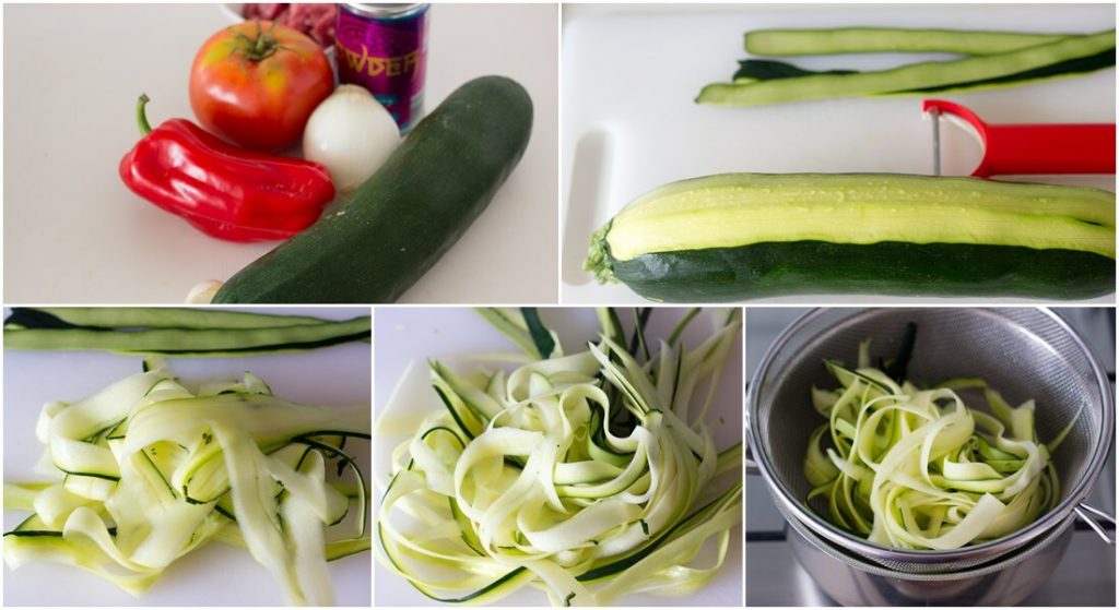 como hacer fideos de zucchini con un pelador