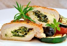 Pollo relleno con acelgas acompañado de verduras asadas