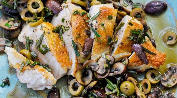 Receta Low Crab de Pollo con Champiñones y Aceitunas 