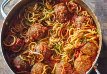 Espaguetis de Zapallo Italiano con albóndigas de Pollo espaguetis-zapallo-italiano